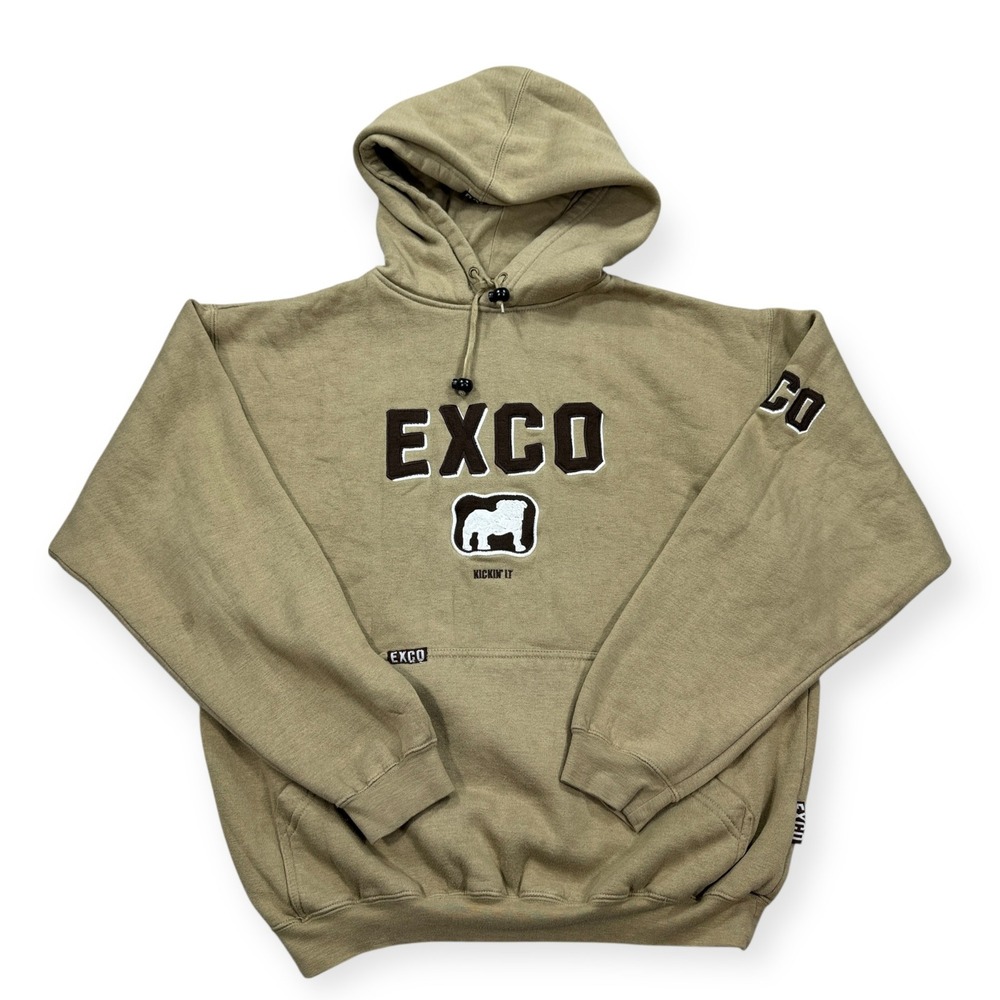 EXCO Hoodie Men's Medium Brown Embroidered Logo Kickin It Skater Streetwear Y2K